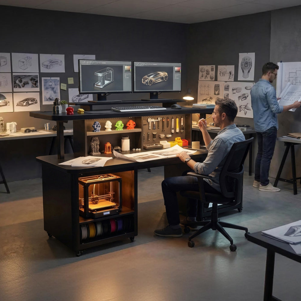 The World’s First All-in-One Electric Sit-Stand Desk for 3D Printing.